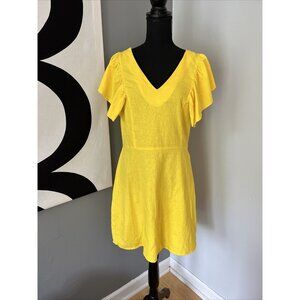 A New Day Dress Yellow Linen Blend V-Neck Flutter Sleeve Size 6 Beachy Travel